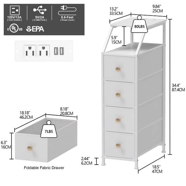 White Narrow 4 Drawer Dresser with Charging Station Tall Skinny Storage Tower Nightstand for Bedroom Bathroom Small Spaces - Bed Bath & Beyond - 42934183 White Narrow 4 Drawer Dresser with Charging Station Tall Skinny Storage Tower Nightstand for Bedroom Bathroom Small Spaces - Bed Bath & Beyond - 42934183