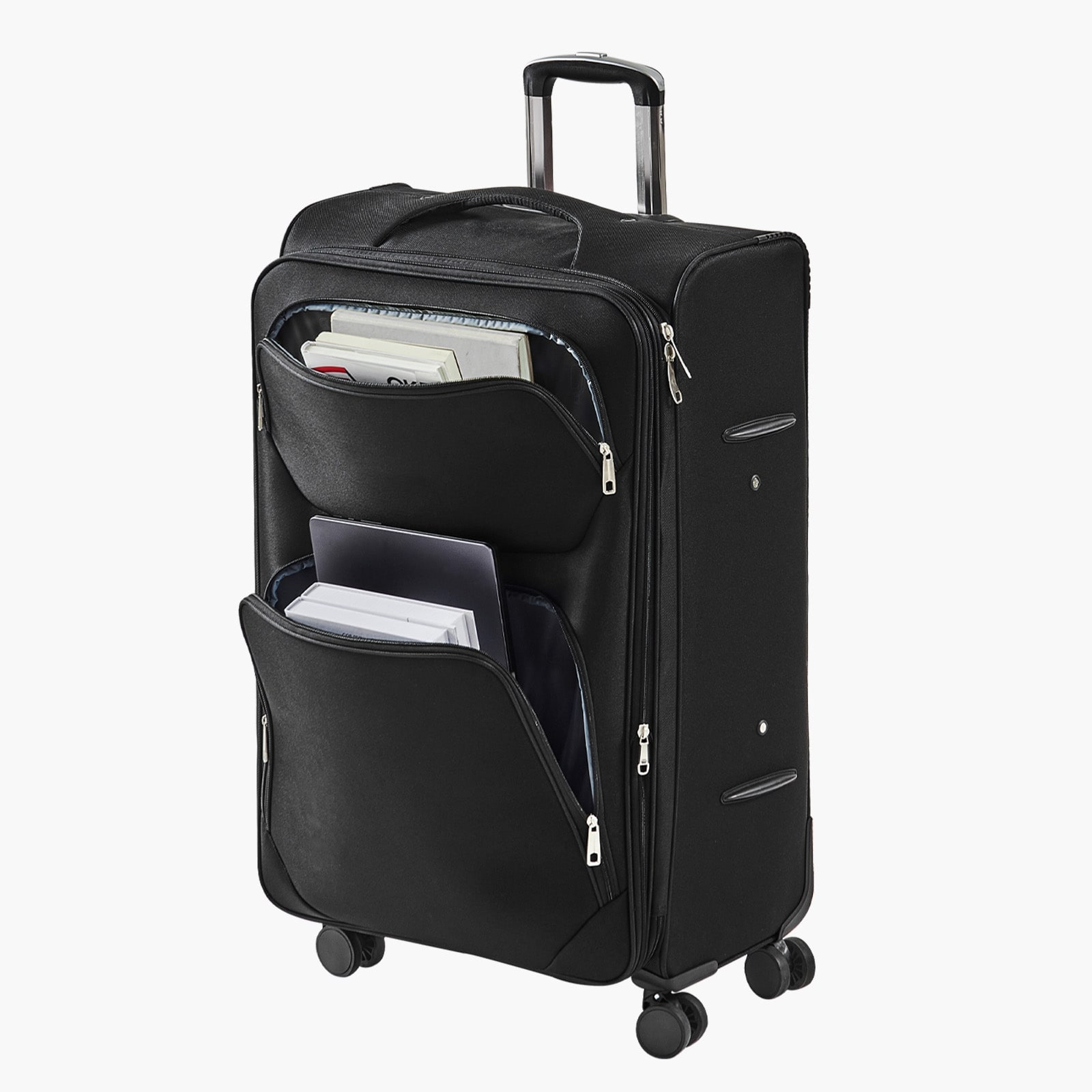 28-Inch Softside Expandable Luggage with Spinner Wheels Checked Suitcase Black