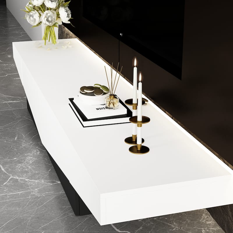 Black&White color scheme TV Cabinet,Entertainment center with 2Drawers - 78.7"W