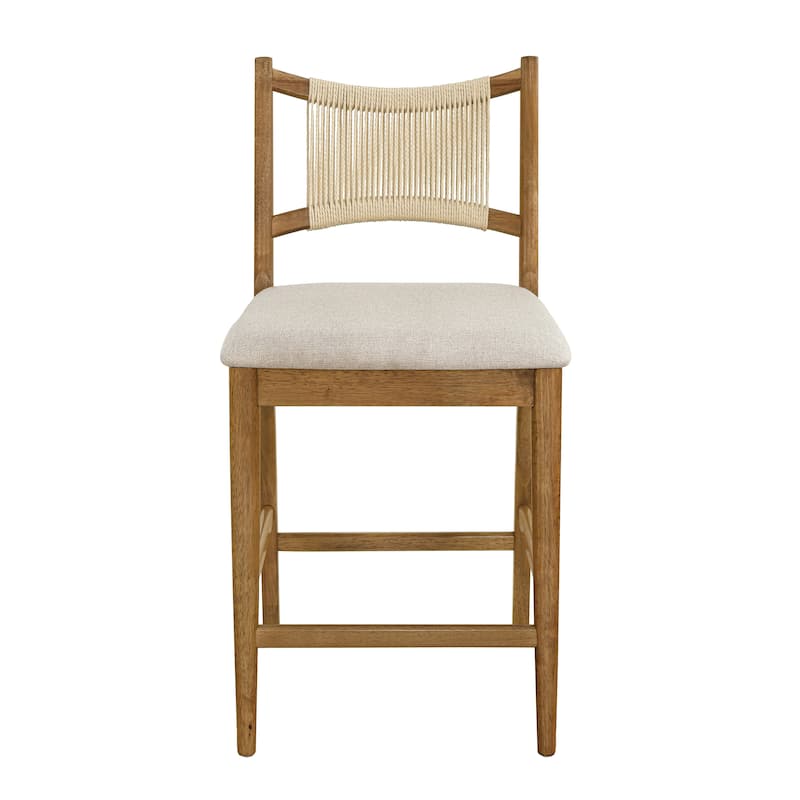 Christopher Knight Home - Arno Mid-Century Modern Upholstered Counter Stool with Rope Back and Solid Wood Frame Set - 21"W