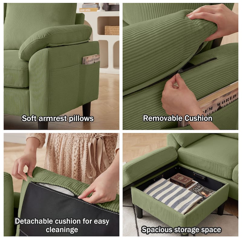 4-Piece Corduroy Living Room Sectional Sofa Set with Loveseat and Chair