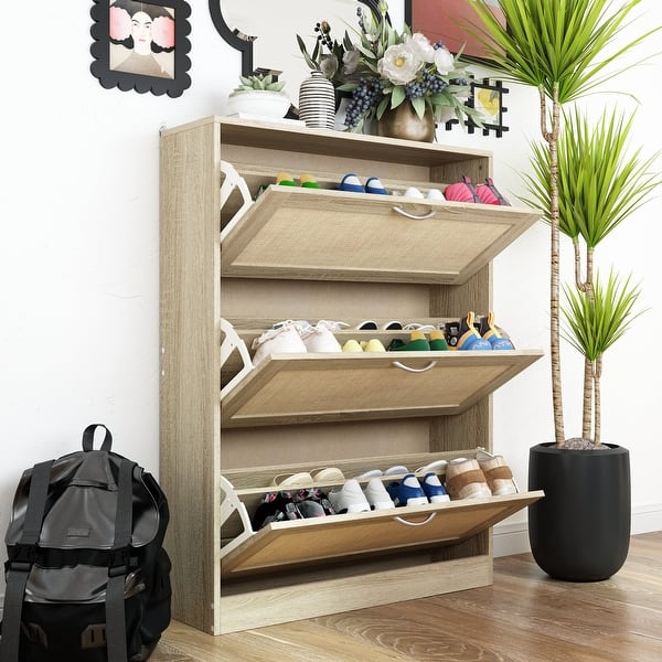Shoe Cabinet with 3 Flip Drawers Shoe Rack Storage Cabinet Space Save - 31.5“Wx42.5"H