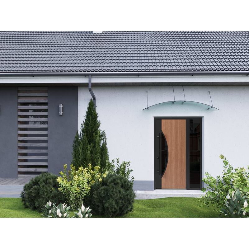 Front Exterior Prehung Steel Door Ronex 1077 Teak Entry Metal Painted W36xH80 Left hand Inswing