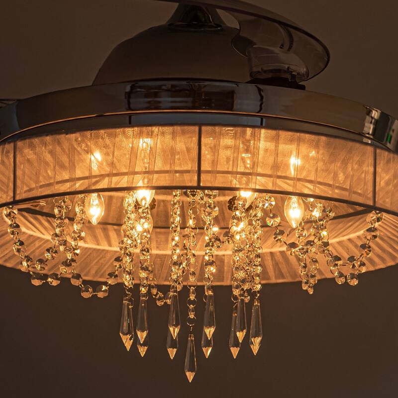 42-in Chrome Modern Retractable Chandelier Ceiling Fan with Light and Remote