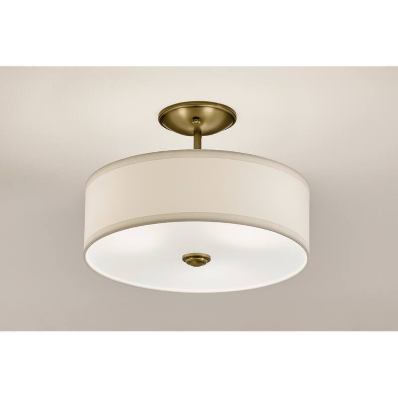 Kichler Lighting Shailene 14 in. 3-Light Natural Brass Round Semi-Flush Mount Light - 14 in