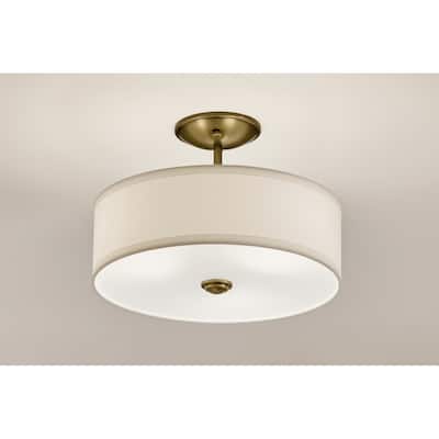 Kichler Lighting Shailene 14 in. 3-Light Natural Brass Round Semi-Flush Mount Light - 14 in