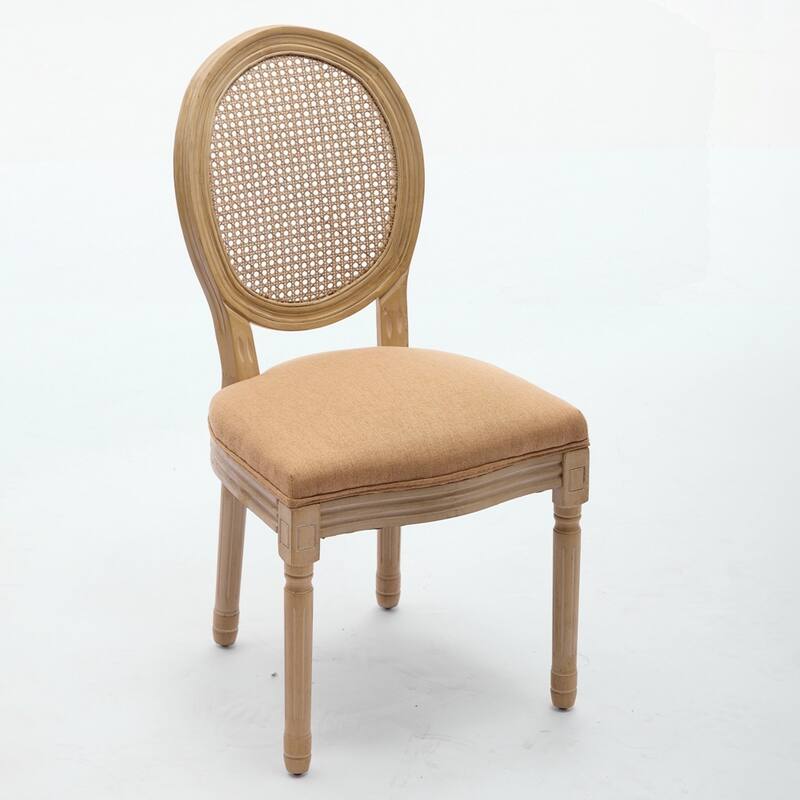 French Style Solid Wood Frame Antique Painting Linen Fabric Back Dining Chair