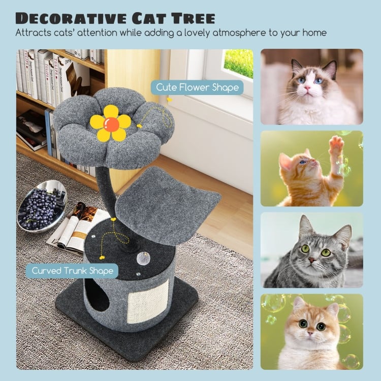 Cat Tree for Indoor Cats with Curved Metal Supporting Frame for Large & Small Cats-Grey - 17.5" x 17.5" x 35"