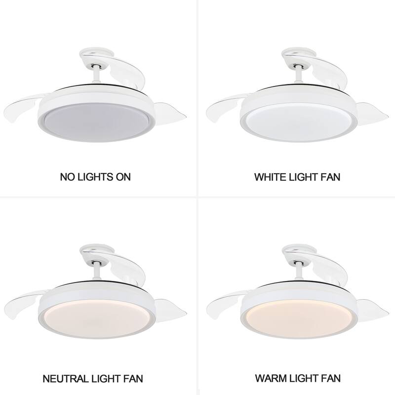 42" Ceiling Fan Light Kit Included with Retractable Blades,6 Fan speed 3 Light Tone with Remote Control - 42 Inches