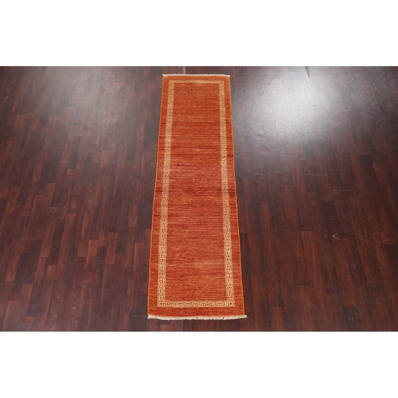 Orange Bordered Gabbeh Kashkoli Oriental Runner Rug Wool Hand-knotted - 2'7" x 9'1"