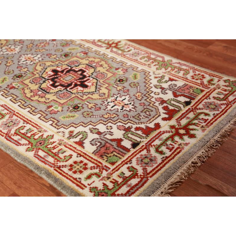 Gray Geometric Heriz Serapi Oriental Runner Rug Handmade Wool Carpet - 2'7" x 7'11" - 2'7" x 7'11" - Grey