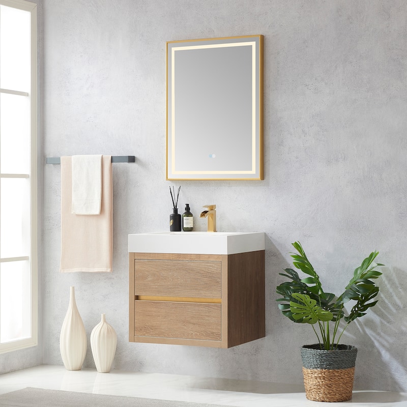 Palencia Single Floating Vanity with White Sink Top without Mirror - 24in.