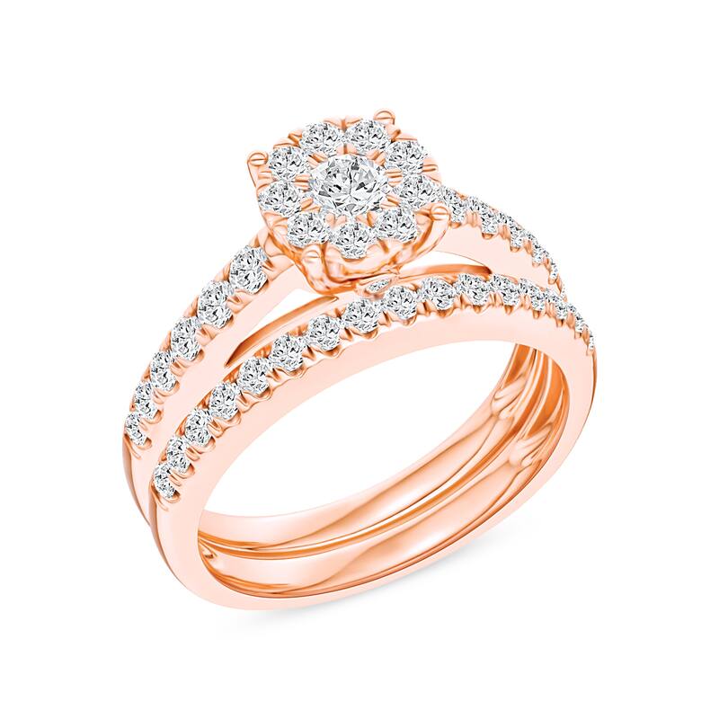 1ct TDW Diamond Cluster Bridal Set in 10K Gold for Women