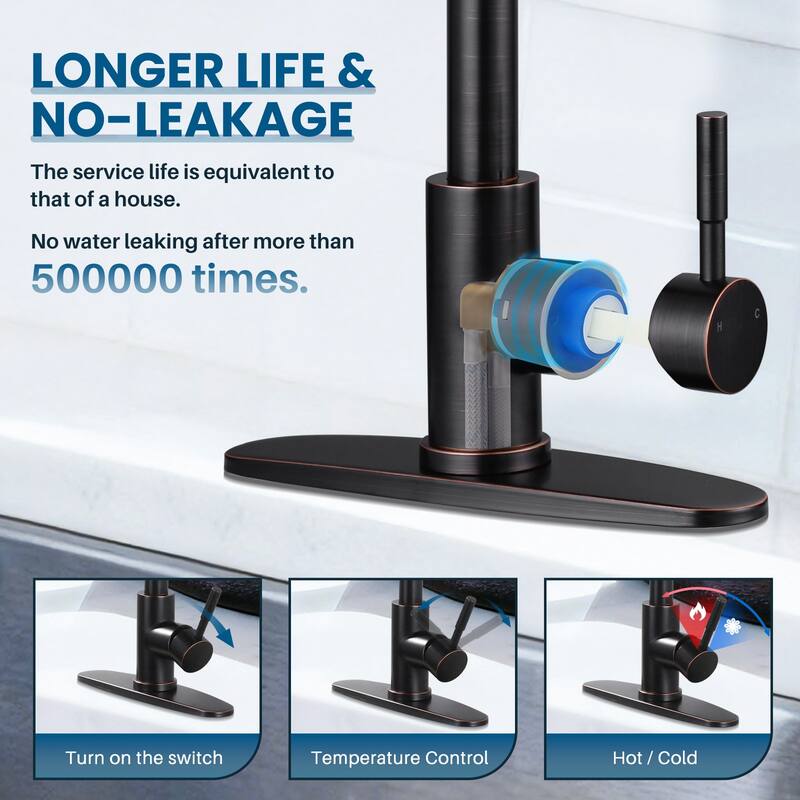 WOWOW Single Handle Waterfall Pull Down Sprayer Kitchen Faucet