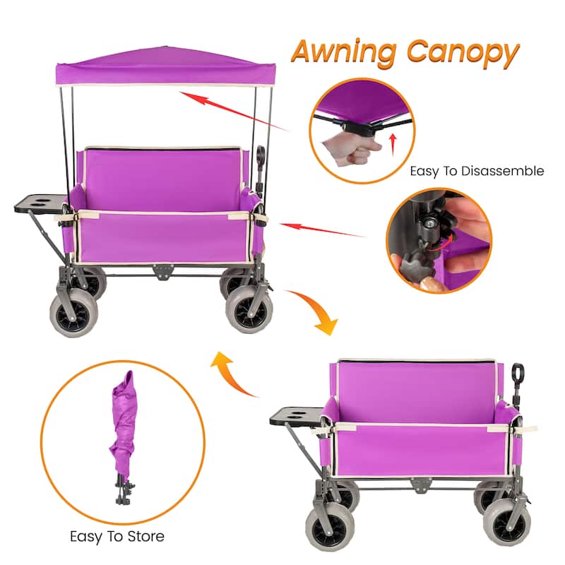 3-in-1 Collapsible Wagon,Convertible Folding Cart with Canopy &Rear-Mounted Folding Tabletop, 500lbs Heavy-Duty, 180L Capacity