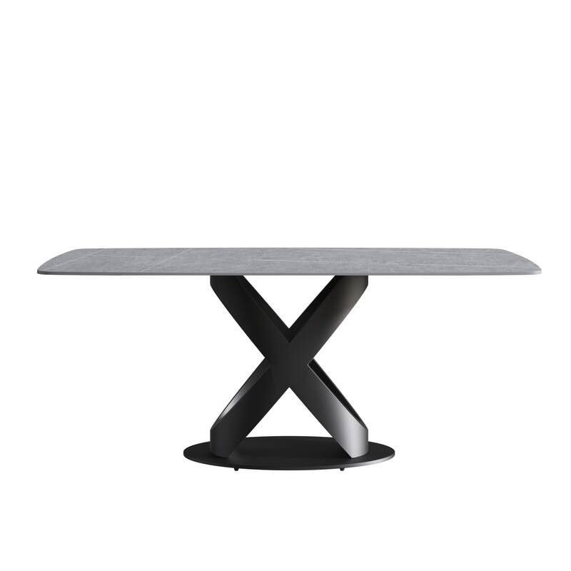 71" Rectangular Dining Table,Sintered Stone Tabletop Carbon Steel Legs