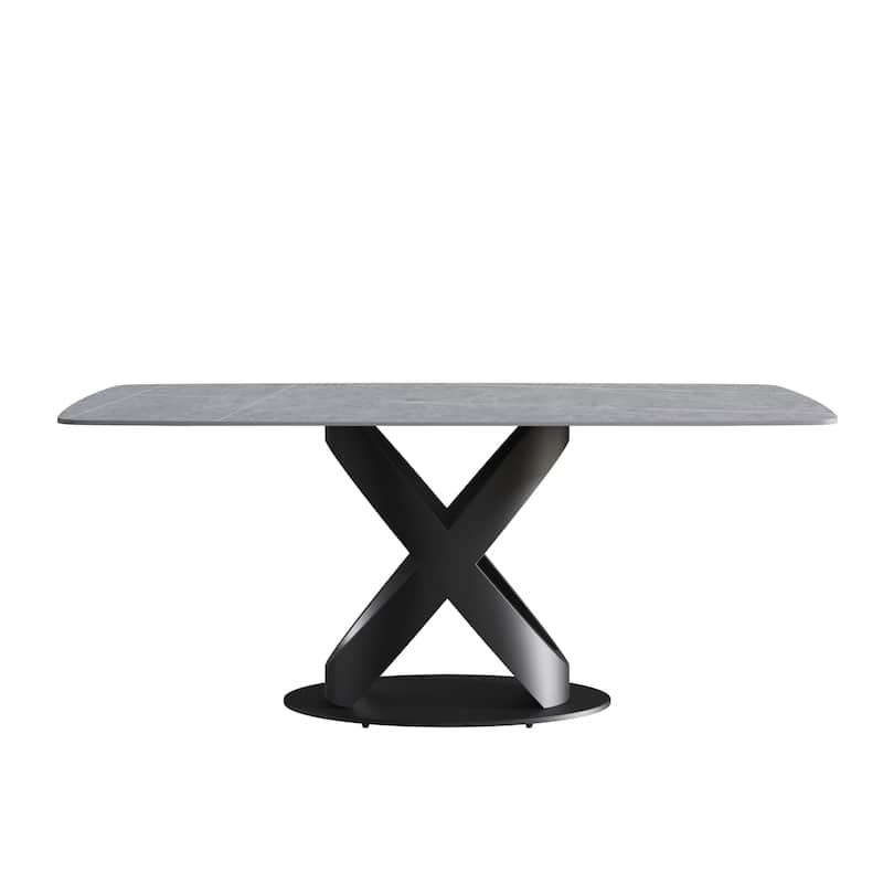 Marble Dining Table, Slate Panel with Metal Pedestal