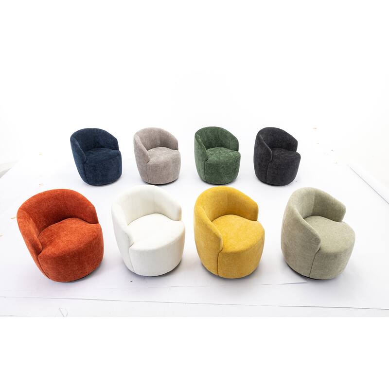 Green Chenille Modern 25.6" Upholstered Swivel Barrel Chair with Black Powder Coating and Metal Ring