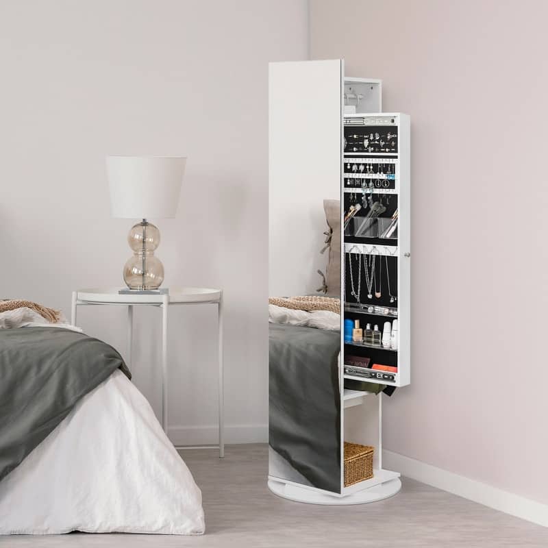 360 Full Length Mirror Jewelry Armoire with Hall Tree