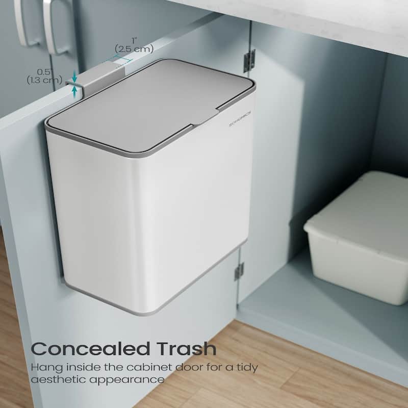 2.1 Gallon Hanging Trash Can with Lid for Kitchen Cabinet Wall Mounted or Countertop Use