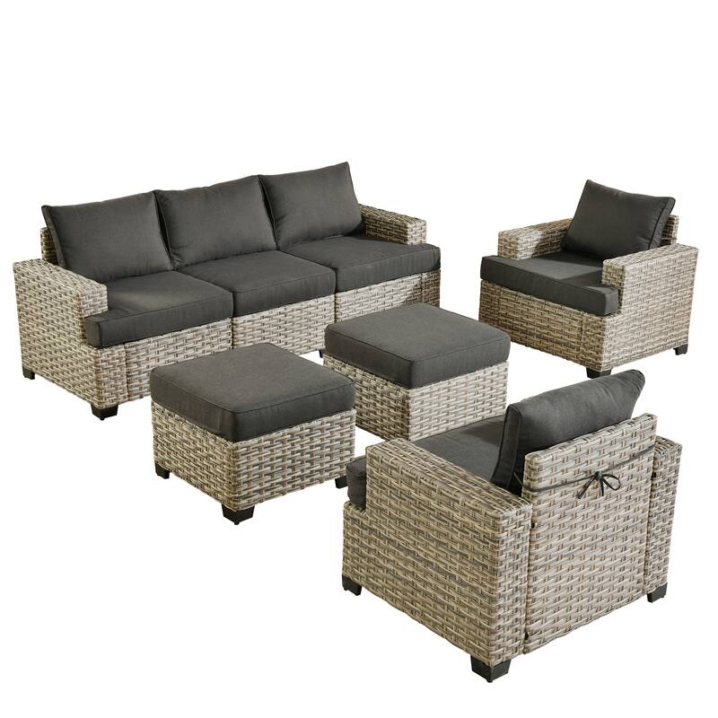 XIZZI 7 Pieces Patio Furniture Wide Armrest Conversation Sofa Set with Ottomans