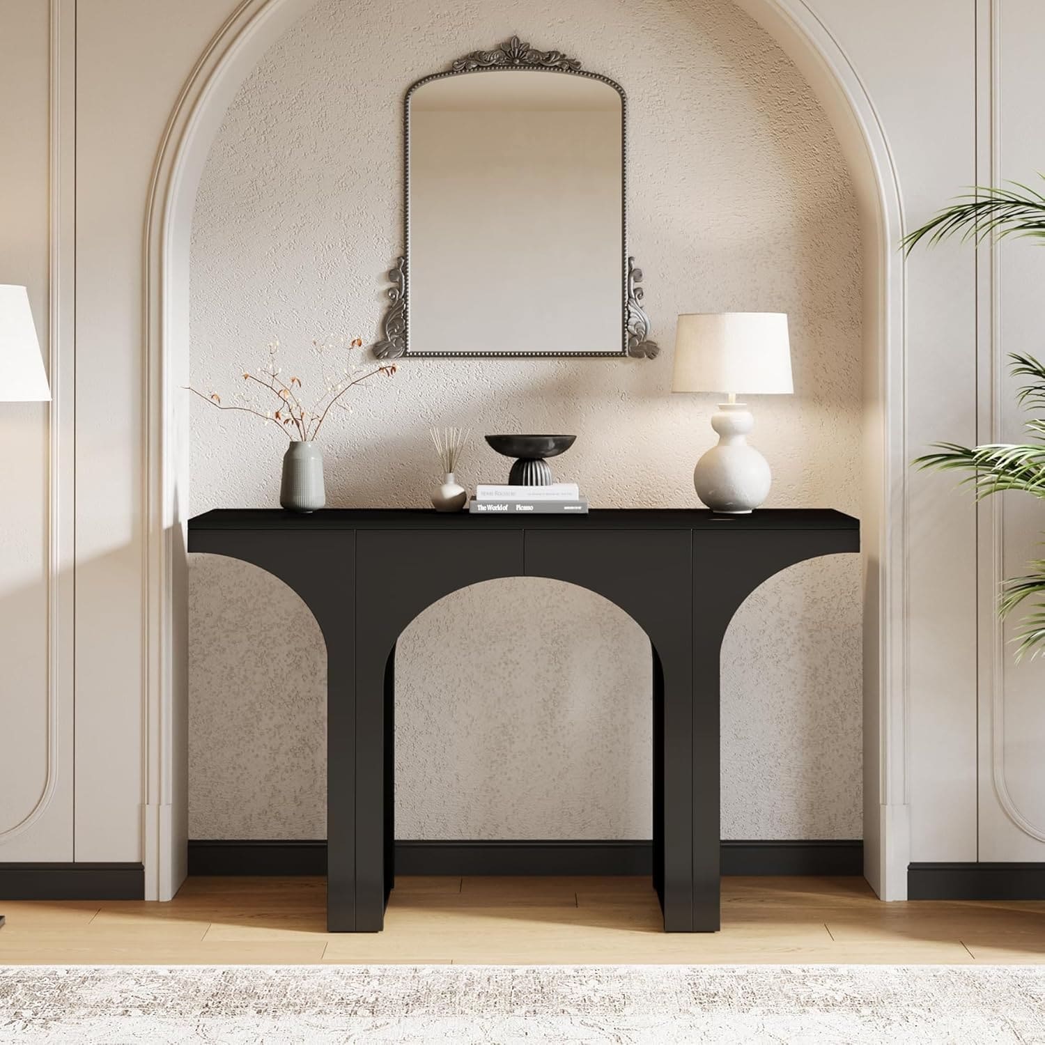 94" Black Wood Console Table Set of 2 for Entryway