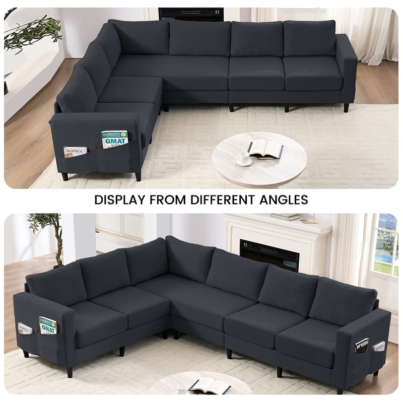 Mixoy 108" Linen Oversized Modular Sectional Sofa,L-Shaped Sectional Sofas with Side Pocket,Large 6 Seater Corner Sofa
