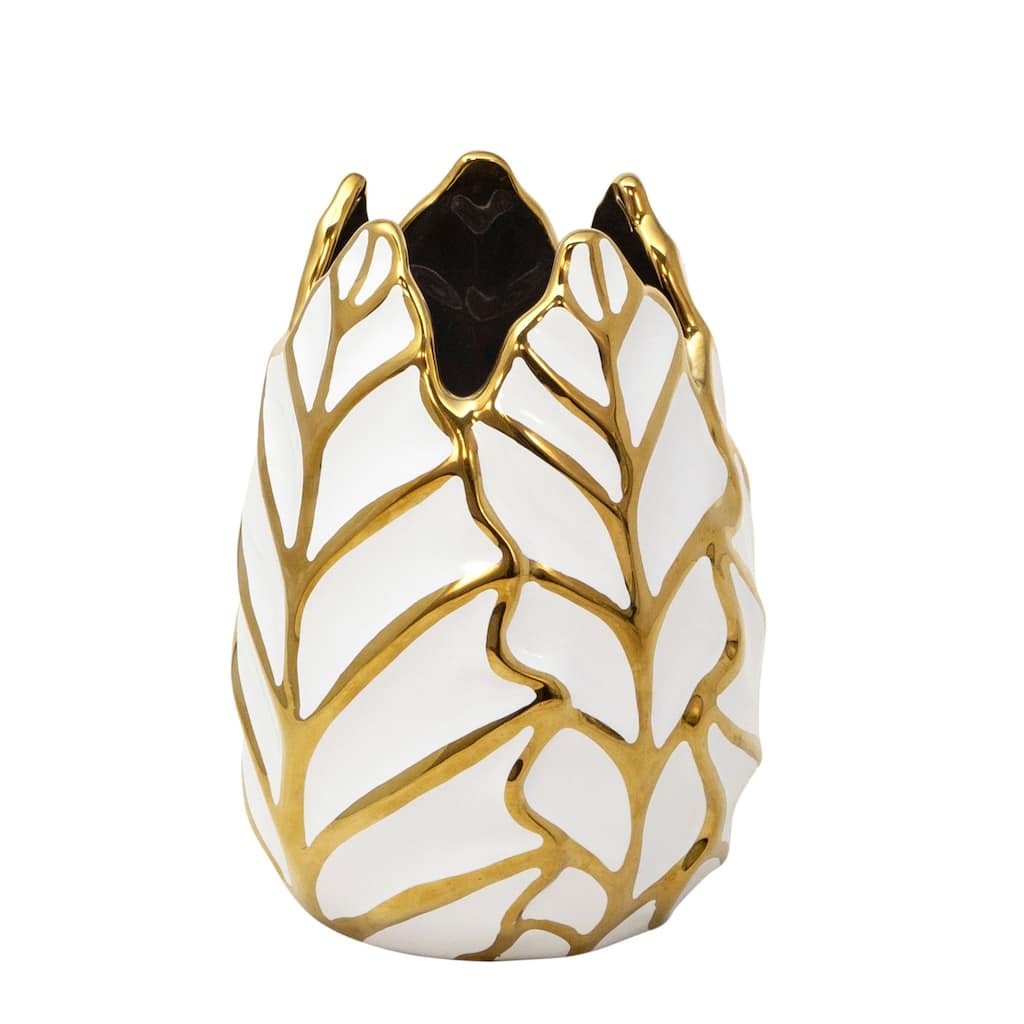 7.75" White and Gold Leaf Shaped Table Vase