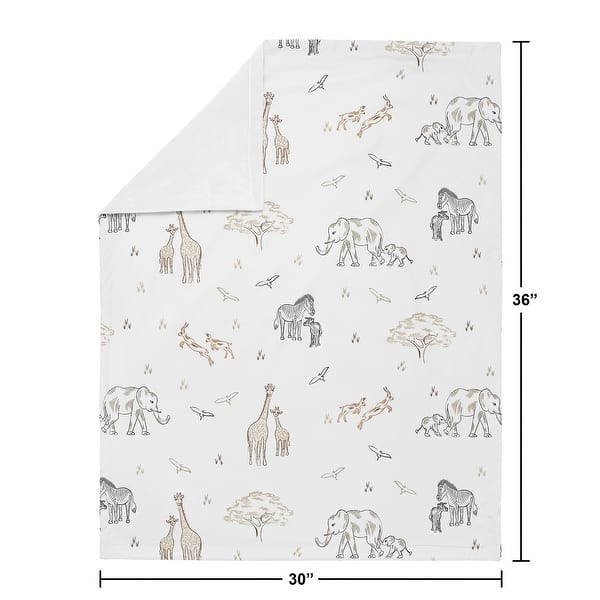 Sweet Jojo Designs Jungle Safari Animals Baby Receiving Security Swaddle Blanket Taupe Black and White Gender Neutral Elephant