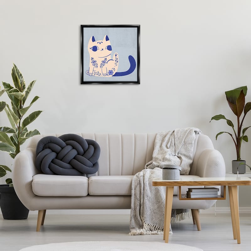 Stupell Ornate Floral Cat Framed Floater Canvas Wall Art Design By Carrie Cantwell