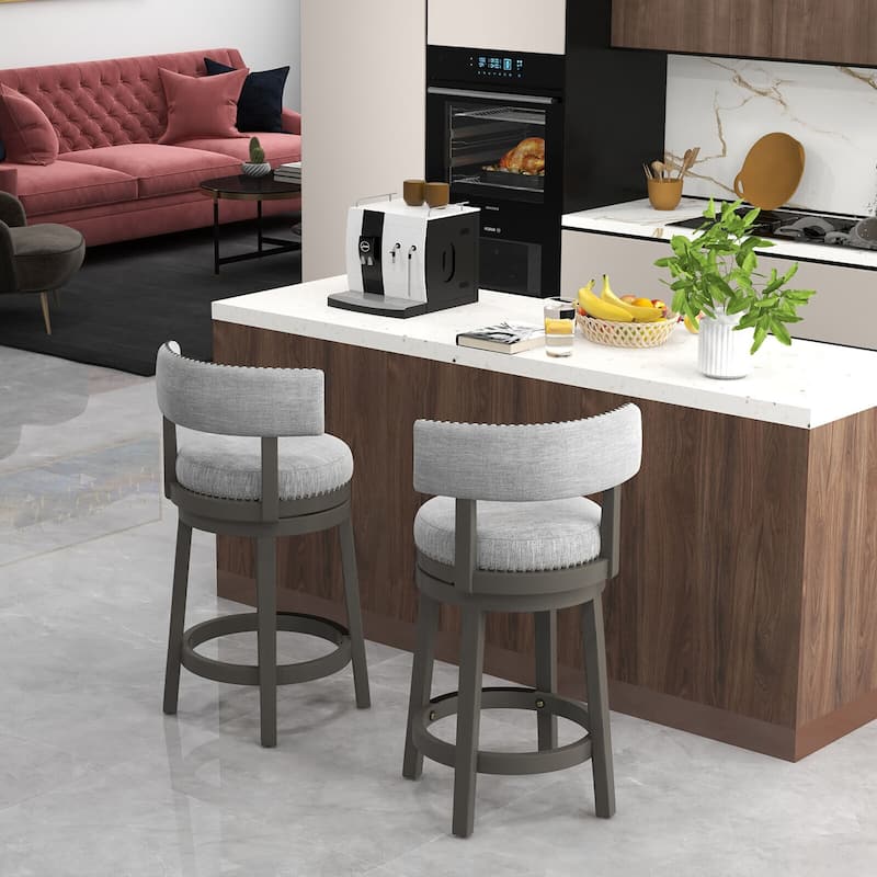 Gymax Upholstered Swivel Bar Stool Wooden Counter Height Kitchen Chair
