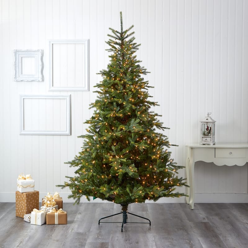 8ft. Spruce Artificial Christmas Tree with 650 Clear Lights and 1303 Branches - Stunning Holiday X-Mas Centerpiece