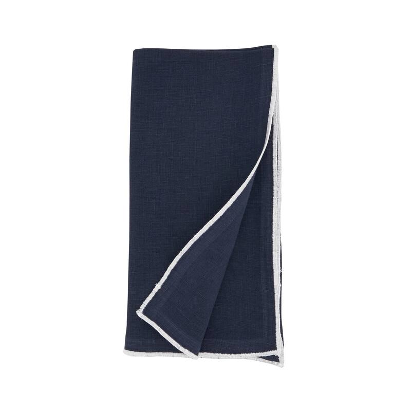 Stonewashed Linen Napkins With Stitched Border Design (Set of 4)