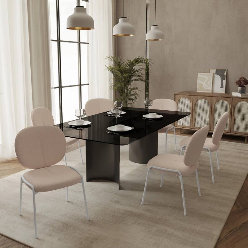Celestial Modern Boucle Dining Chairs - Upholstered Accent Side Chairs with White Powder-Coated Iron Frame Set of 2