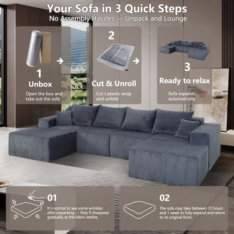 Corduroy U-shaped Sectional Sofa Flexible Layout Modular Couch