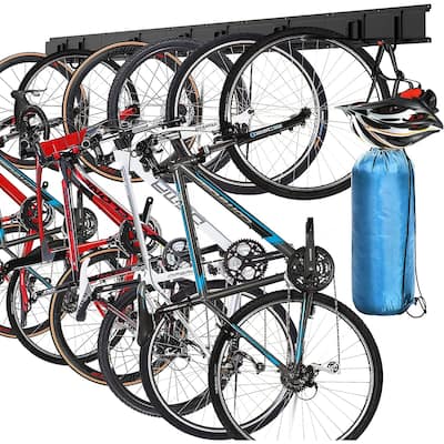Bike Storage Rack, Garage Bicycle Wall Mount Hanger with 8 hooks for 6 Bikes - 5 rails and 8 hooks