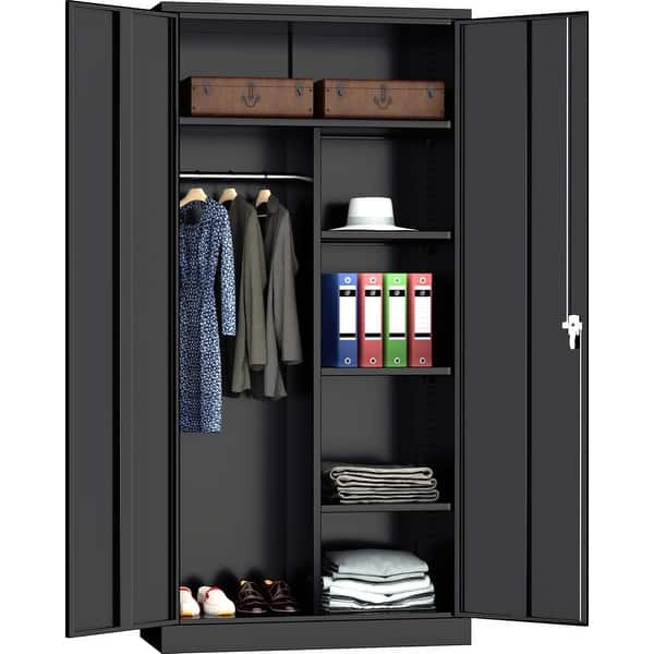 63''-72'' H Large-Capacity Lockable Closet Garage Storage Work Cabinet with Locking Doors and Adjustable Shelves - 72'' H