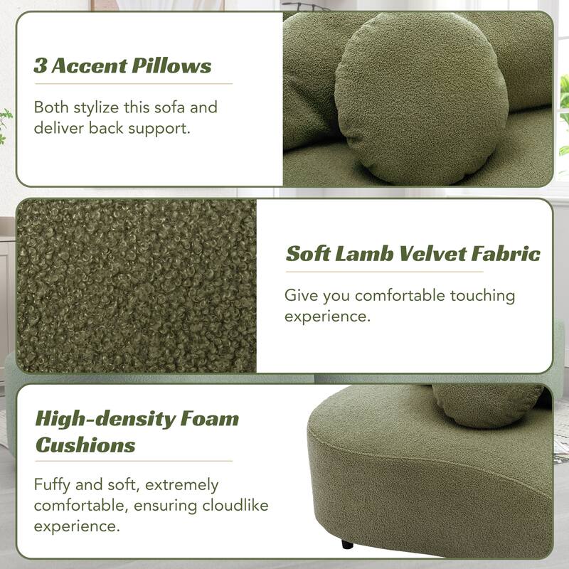 103.5" Lamb Velvet Armless Sectional Sofa with 6 Pillows