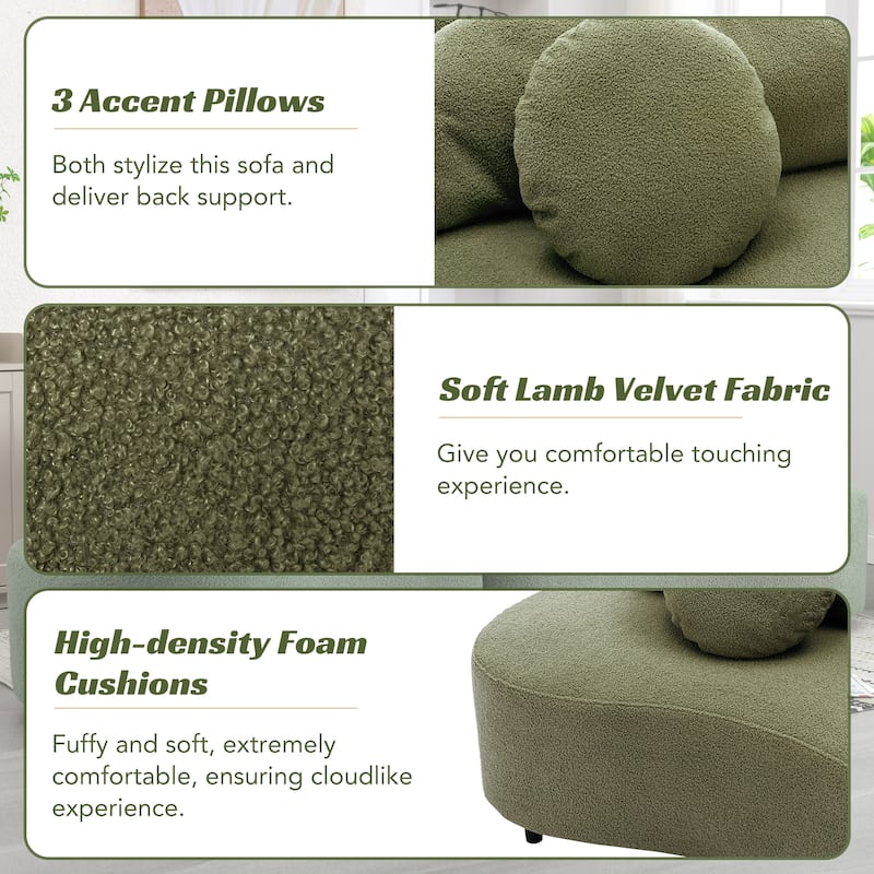 103.5" Lamb Velvet Armless Sofa with 6 Pillows and Floating Design