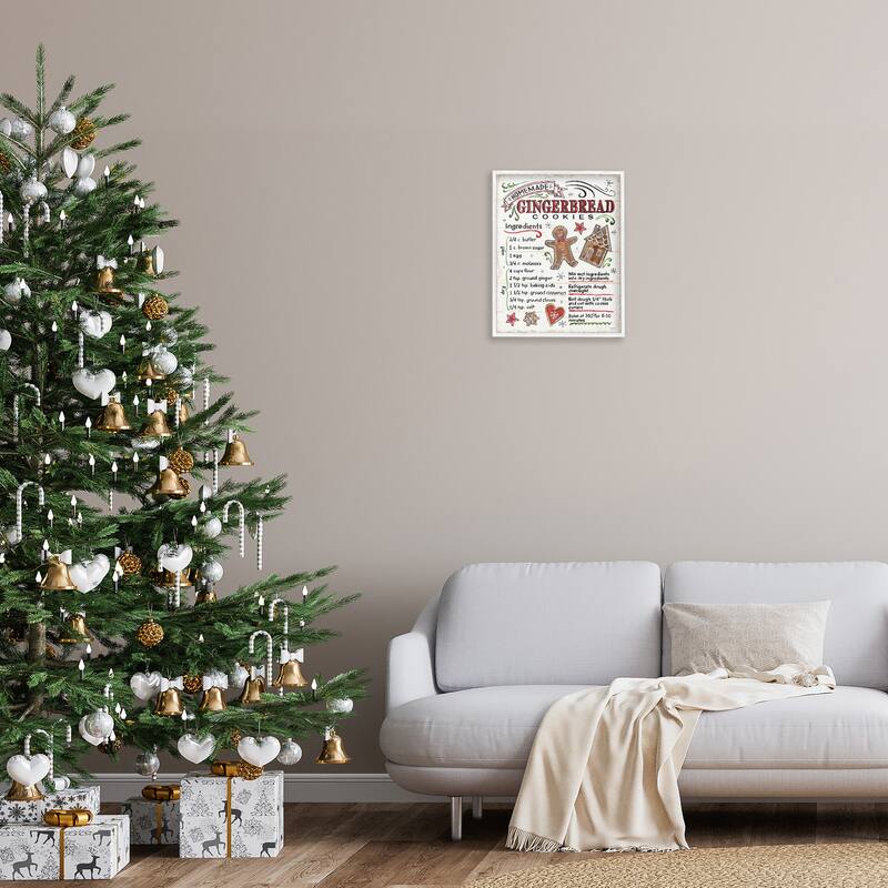 Stupell Homemade Gingerbread Cookies Holiday Cooking Instructions Framed Wall Art - Red