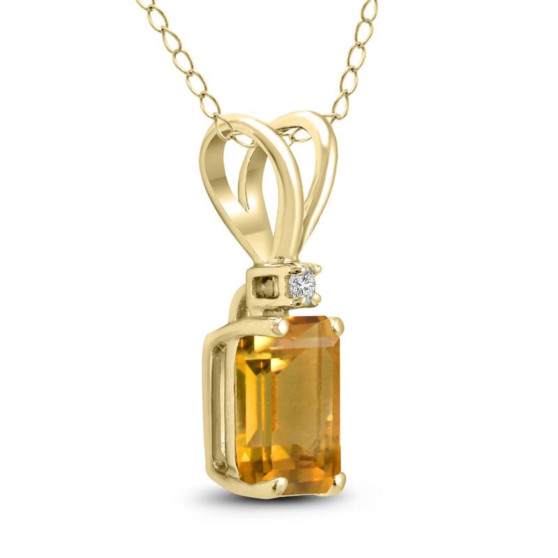 Marquee 14K Yellow Gold 7x5MM Emerald Shaped Citrine and Diamond Pendant