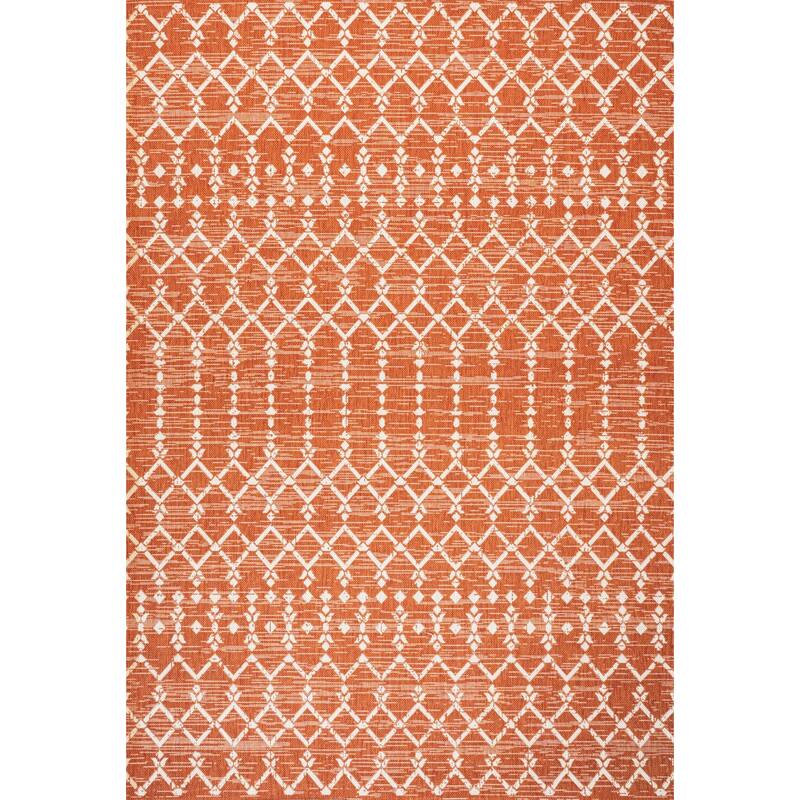 JONATHAN Y Trebol Moroccan Geometric Textured Weave Indoor/Outdoor Area Rug - 5 X 8 - Orange/Cream