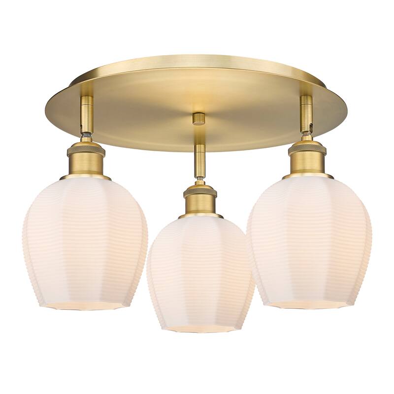 Innovations Lighting Norfolk - 3 Light 18" Flush Mount - Brushed Brass/Matte White