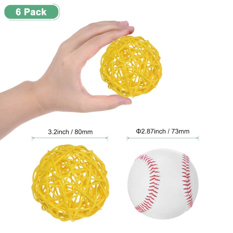 6-Pack Wicker Rattan Balls for Christmas/Weddings/DIY - Yellow - 3.2 Inch