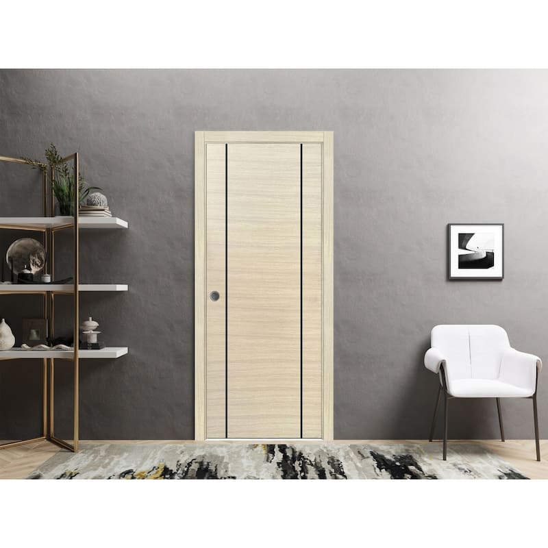French Pocket Door 28x80 with Planum 0017 Natural Veneer Kit Trims Rail