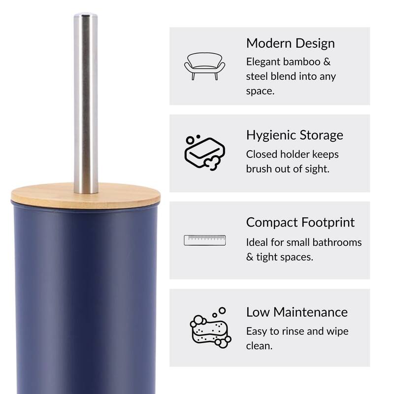 Metal Toilet Brush and Holder Set With Bamboo Lid