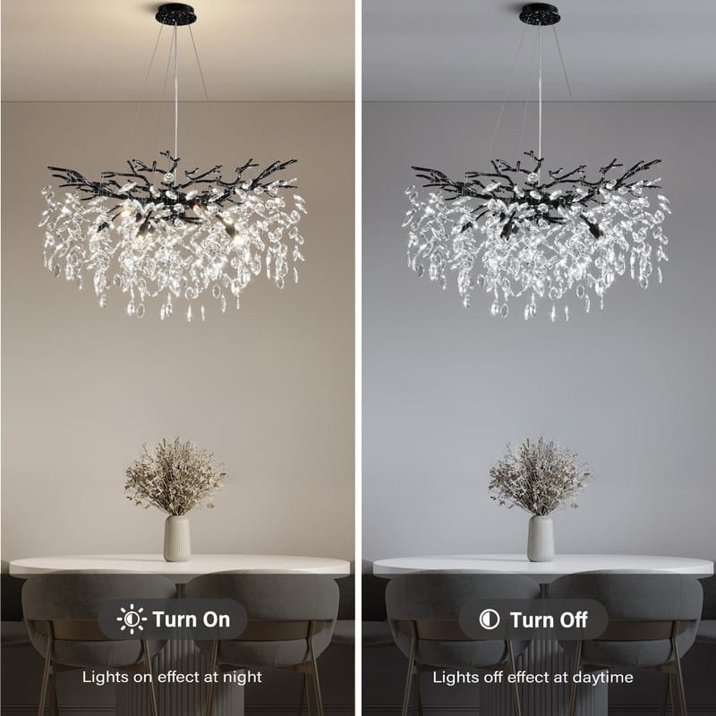 Modern Round Branch Crystal Chandelier, 600-1200mm Diameter, Marquise Cut Crystal Pendant Light