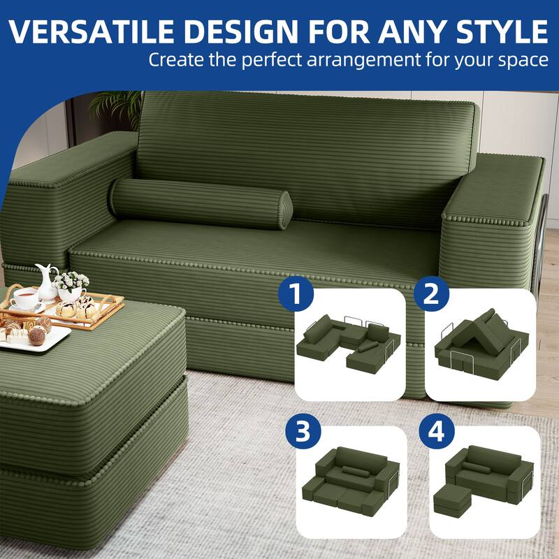 103.5" Convertible Cloud Sectional Couch, Comfy Corduroy Sectional Sofa with Deep Seat & High Pillows