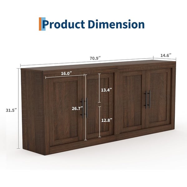 dimension image slide 0 of 2, Garvee 70.8" Mid-Century Modern Sideboard Buffet Cabinet with 4 Wood Doors and Modular Storage