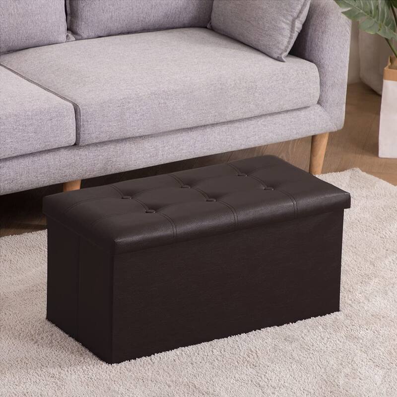 Folding Storage Ottoman Bench, Faux Leather Footrest Couch for Living Room, 30 inch Storage Bench with Padded Seat